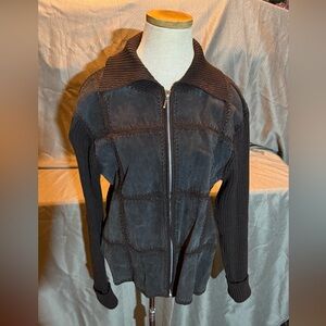 Erika Brown Zipper Sweater Jacket with Suede Accents